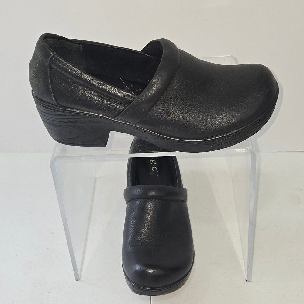 b.o.c. Born Concept Black Leather Clogs Slip On Shoes C80803 Womens 8M